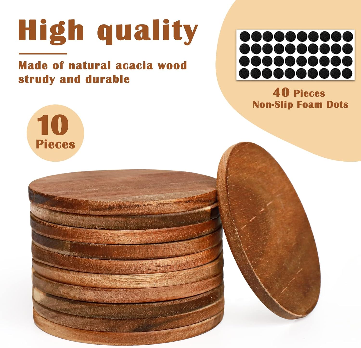 Natural Acacia Wood Drink Coaster Set