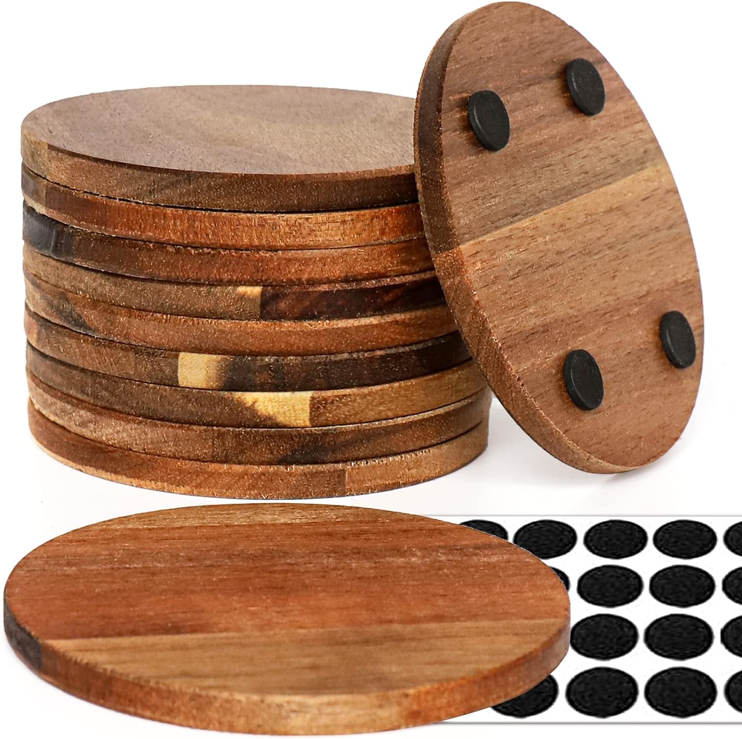 Natural Acacia Wood Drink Coaster Set - Image 4