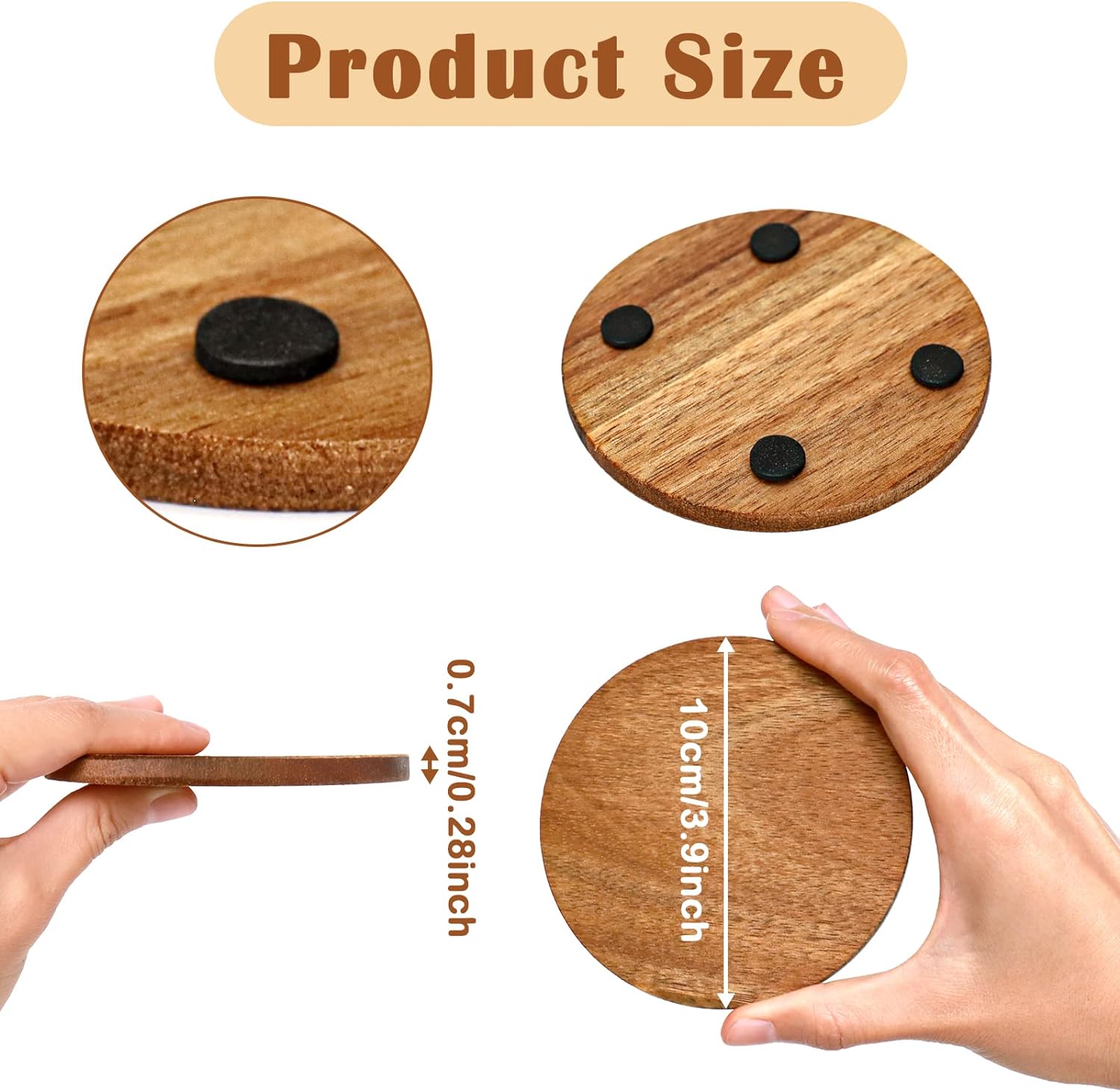 Natural Acacia Wood Drink Coaster Set - Image 3
