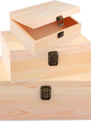 pine wood box 01 (1) Unfinished Wooden Box with Hinged Lid
