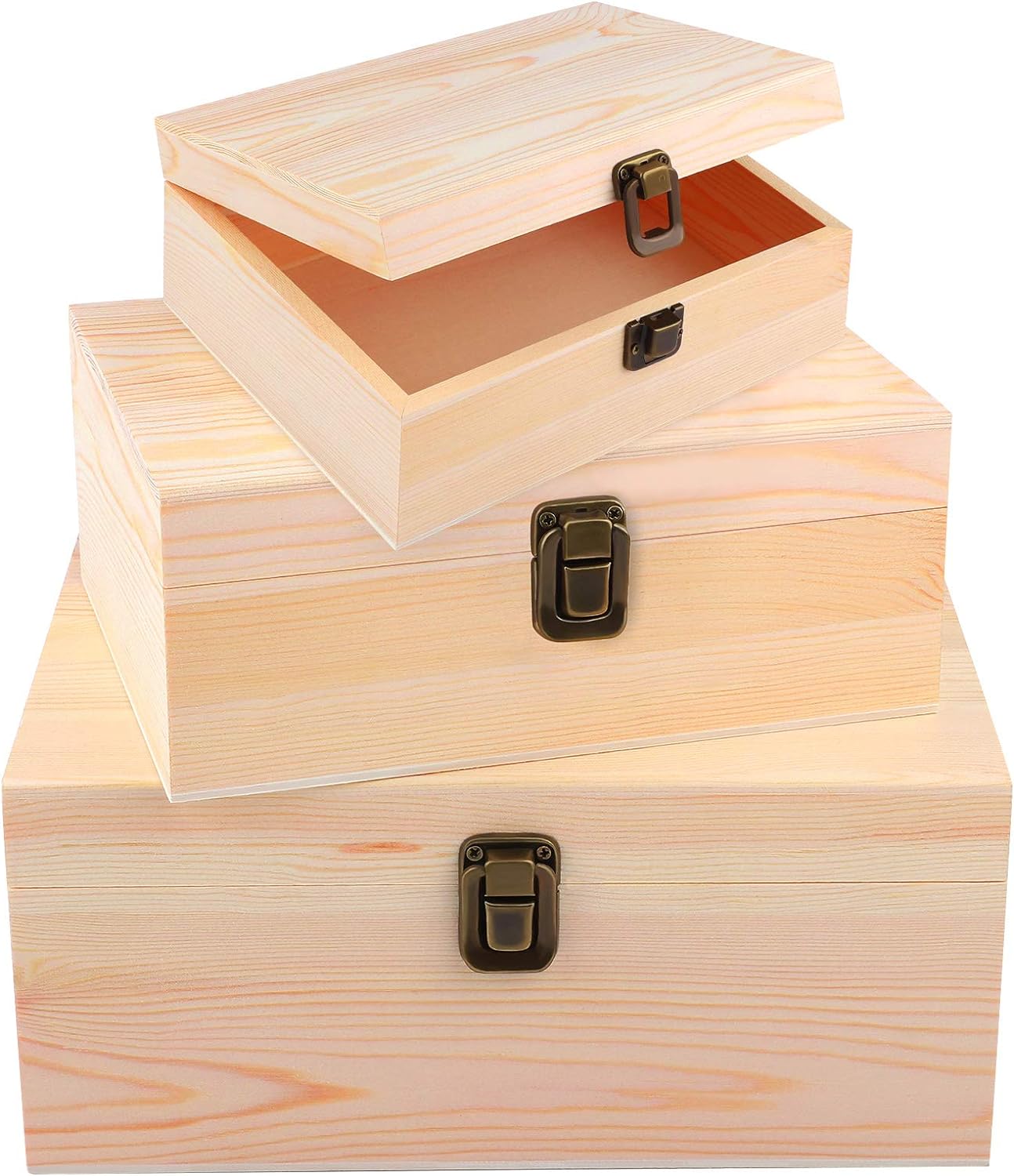Unfinished Wooden Box with Hinged Lid