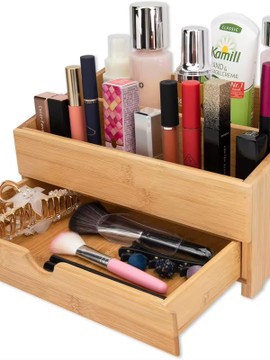 Rustic Bamboo Bathroom Countertop Vanity Organizer Decorative Makeup & Cosmetic Storage Box