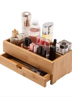 Bamboo Wood Vanity Countertop Organizer Cosmetic