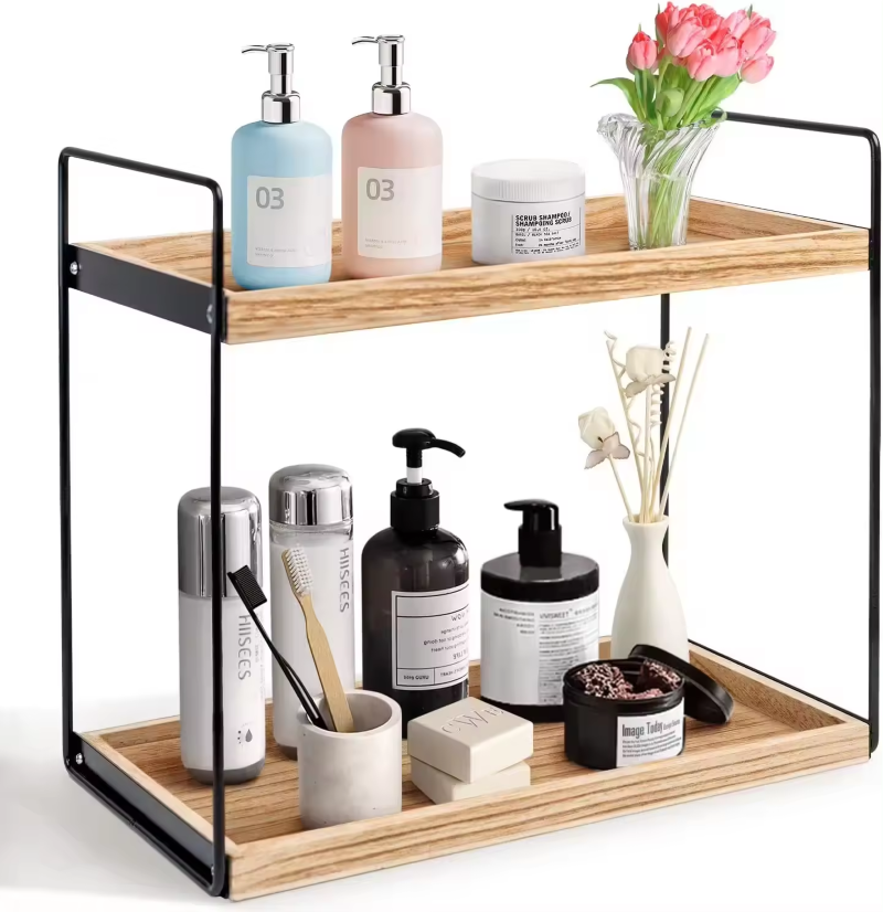 Wooden Bathroom Countertop Organizer