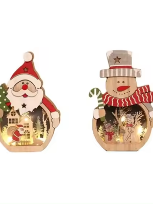 LED Christmas Light Ornament Wooden Santa Lantern Ornaments for Tabletop