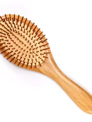 2024  Hot design natural wooden handle rubber cushion massage comb massage wood hair brush with bamboo bristle