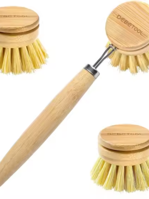 Wooden Dish Brush,Bamboo Wood & Natural Bristle Tampico Fiber Cleaning Brushes for Kitchen Room