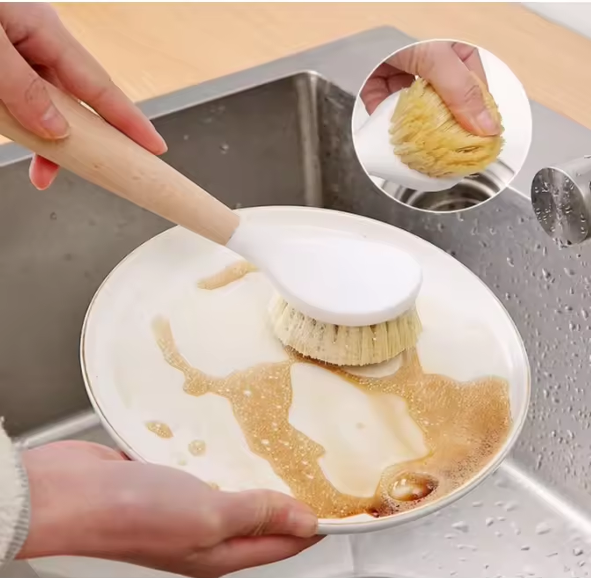 Bamboo Scrub Dish Brush Clean Pan Natural Bristles Palm Pot Brush With Ergonomic Handle For Kitchen Sink Cleaning - Image 6