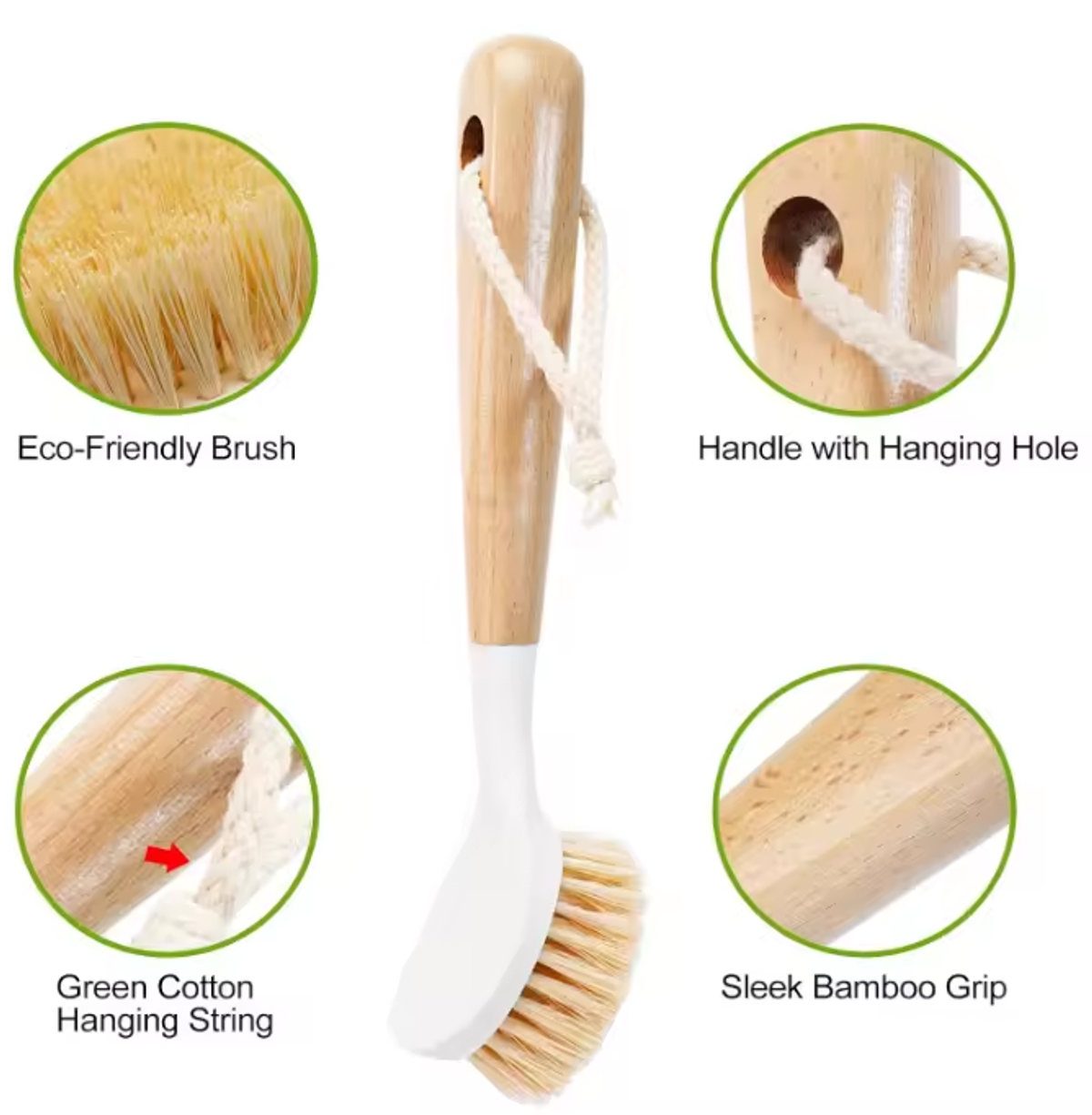 Bamboo Scrub Dish Brush Clean Pan Natural Bristles Palm Pot Brush With Ergonomic Handle For Kitchen Sink Cleaning - Image 2