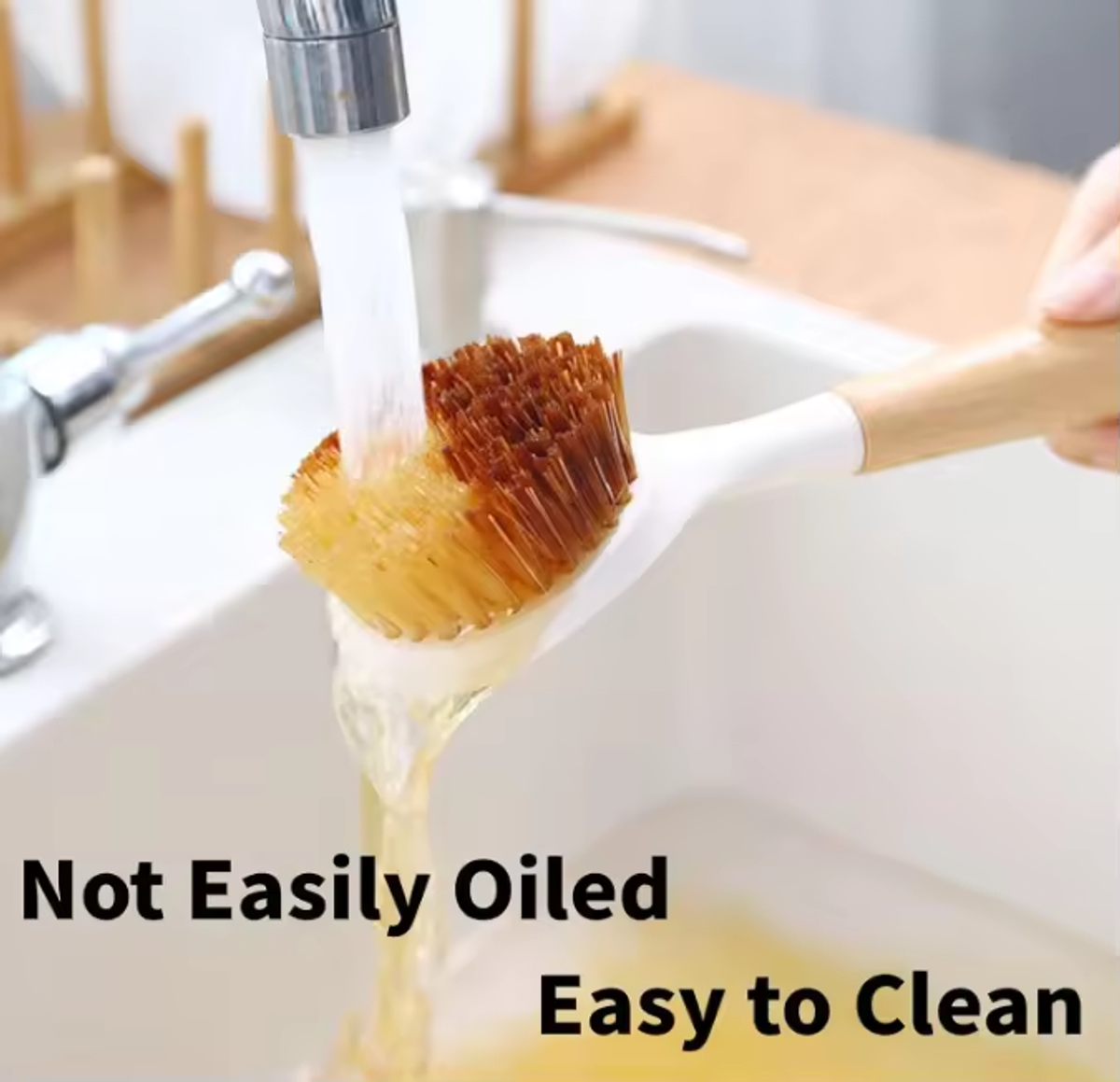Bamboo Scrub Dish Brush Clean Pan Natural Bristles Palm Pot Brush With Ergonomic Handle For Kitchen Sink Cleaning - Image 5