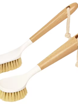 Bamboo Scrub Dish Brush Clean Pan Natural Bristles Palm Pot Brush With Ergonomic Handle For Kitchen Sink Cleaning