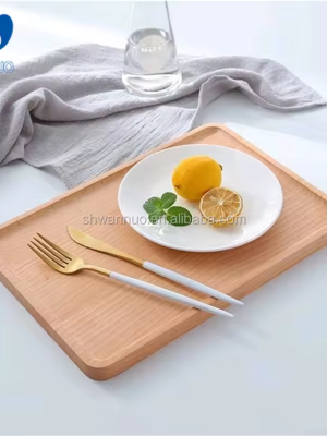 Wanuocraft Bamboo Serving Tray Rectangle Glossy Decorative Serving Platter with Handles  and Coffee Table Accessory Lap Tray