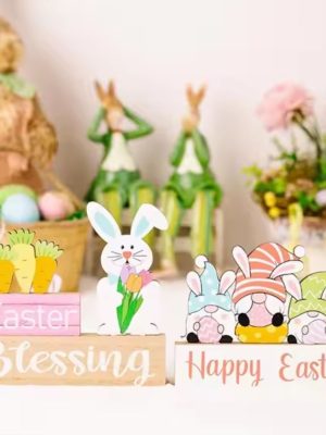 wooden ornaments rabbit dwarf desktop decoration