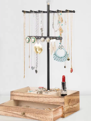 Jewelry Organizer for Women,  Wooden Jewelry Storage Box with Removable Earrings Display Stand