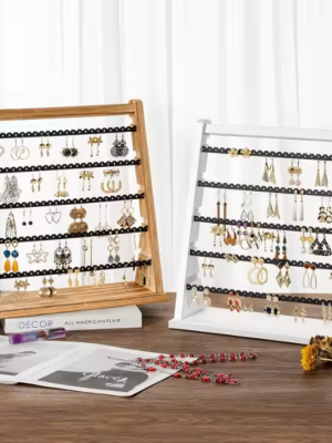Jewelry Storage Rack (4) Women's Earring Holder Jewelry Storage Rack 5-Tier With Wooden Base Home and Office Decor For Hanging Earrings