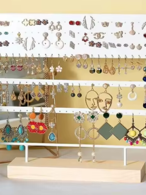 Earring Holder Display Stand For Hanging Earrings Jewelry Storage Rack With Wooden Tray