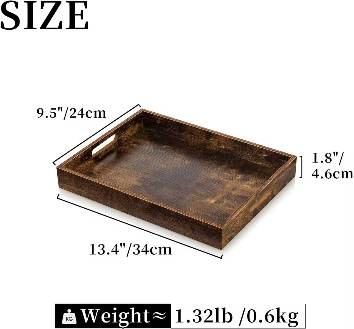 Brown Rectangle Tray Decor with Cutout Handles for Coffee Table Ottoman Living Room Kitchen Home - Image 2