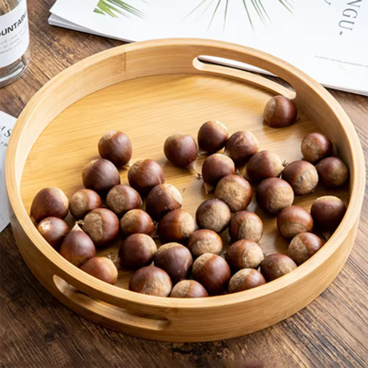 Round Serving Wooden Tray with Handrail for Serving Food & Drinks for Breakfast in Bed Reading or Working - Image 5