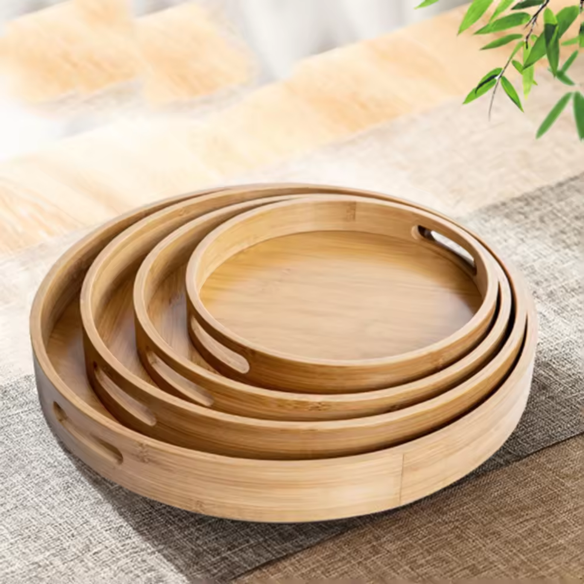 Round Serving Wooden Tray with Handrail for Serving Food & Drinks for Breakfast in Bed Reading or Working - Image 3