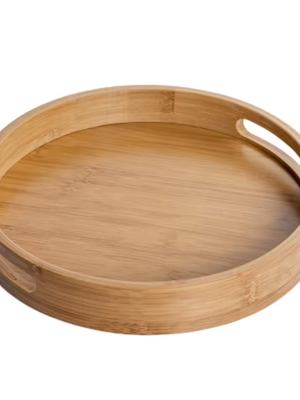 Round Serving Wooden Tray with Handrail for Serving Food & Drinks for Breakfast in Bed Reading or Working