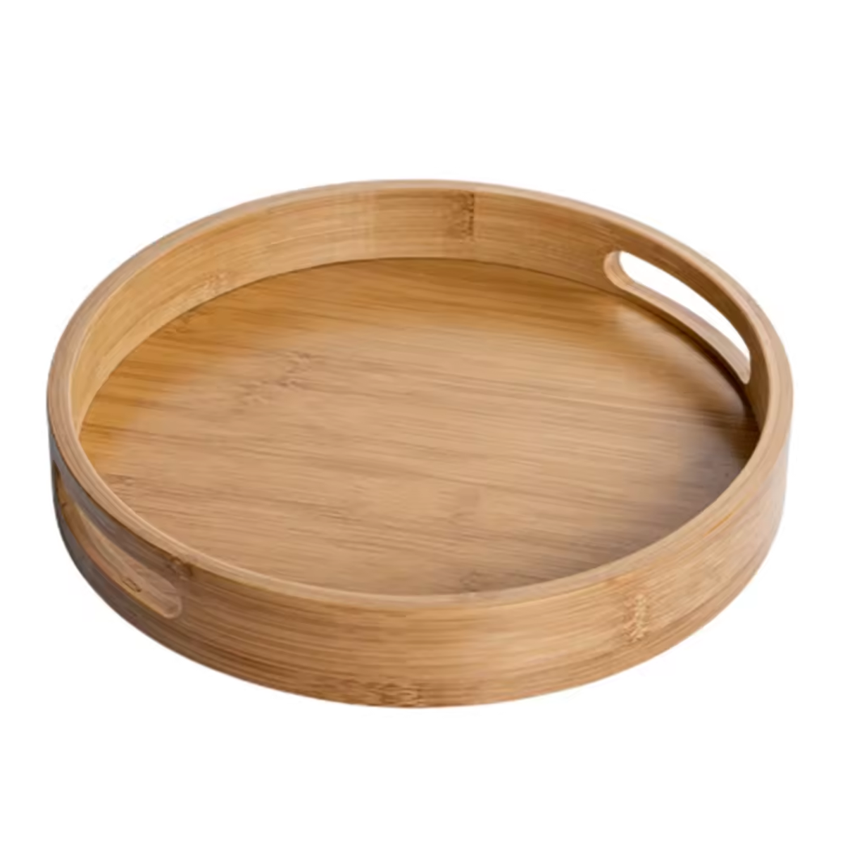 Round Serving Wooden Tray with Handrail for Serving Food & Drinks for Breakfast in Bed Reading or Working