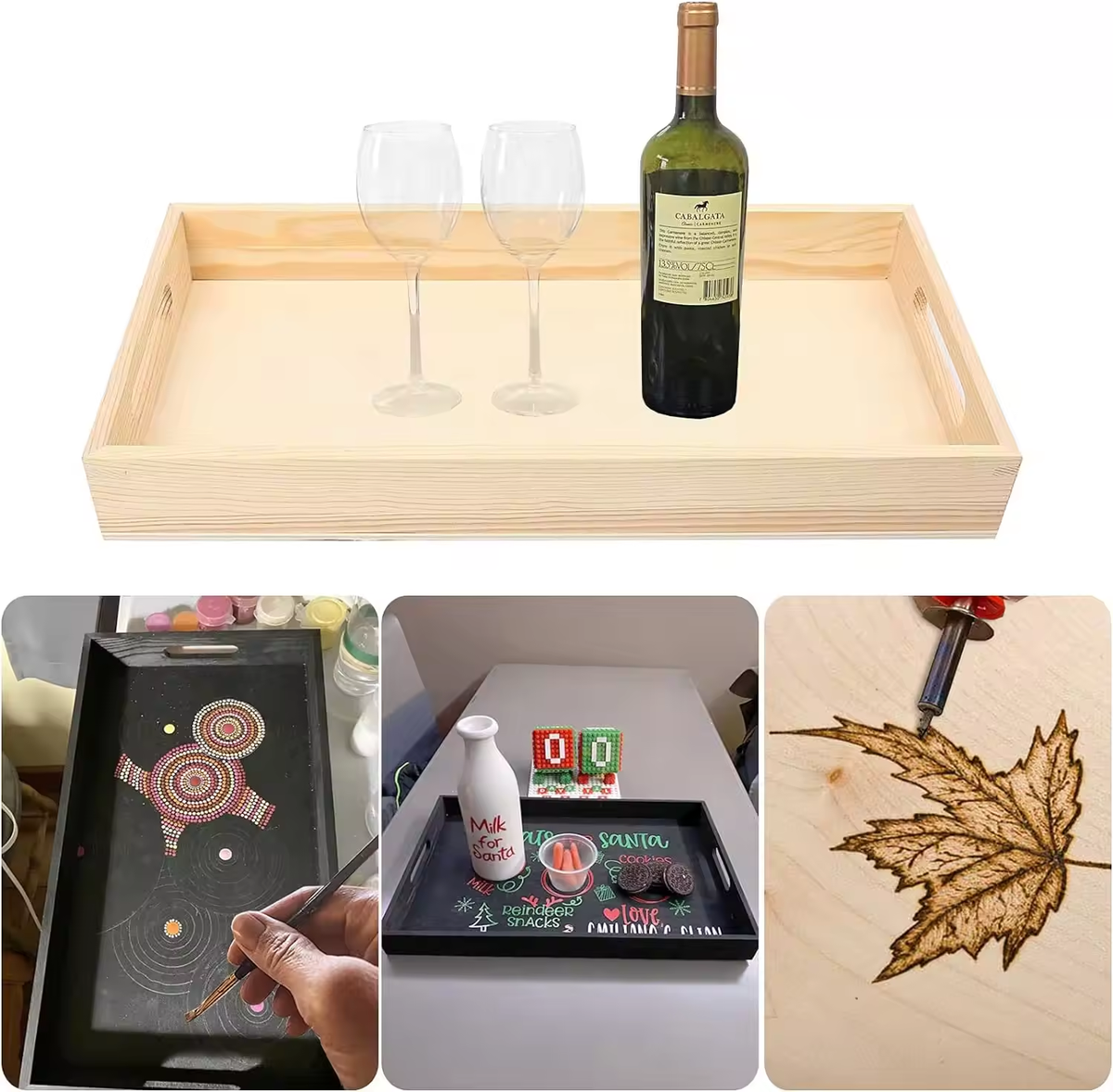 Rectangular Natural Bamboo Tray Serving Platter for Coffee Table Functional Ottoman Tray - Image 3