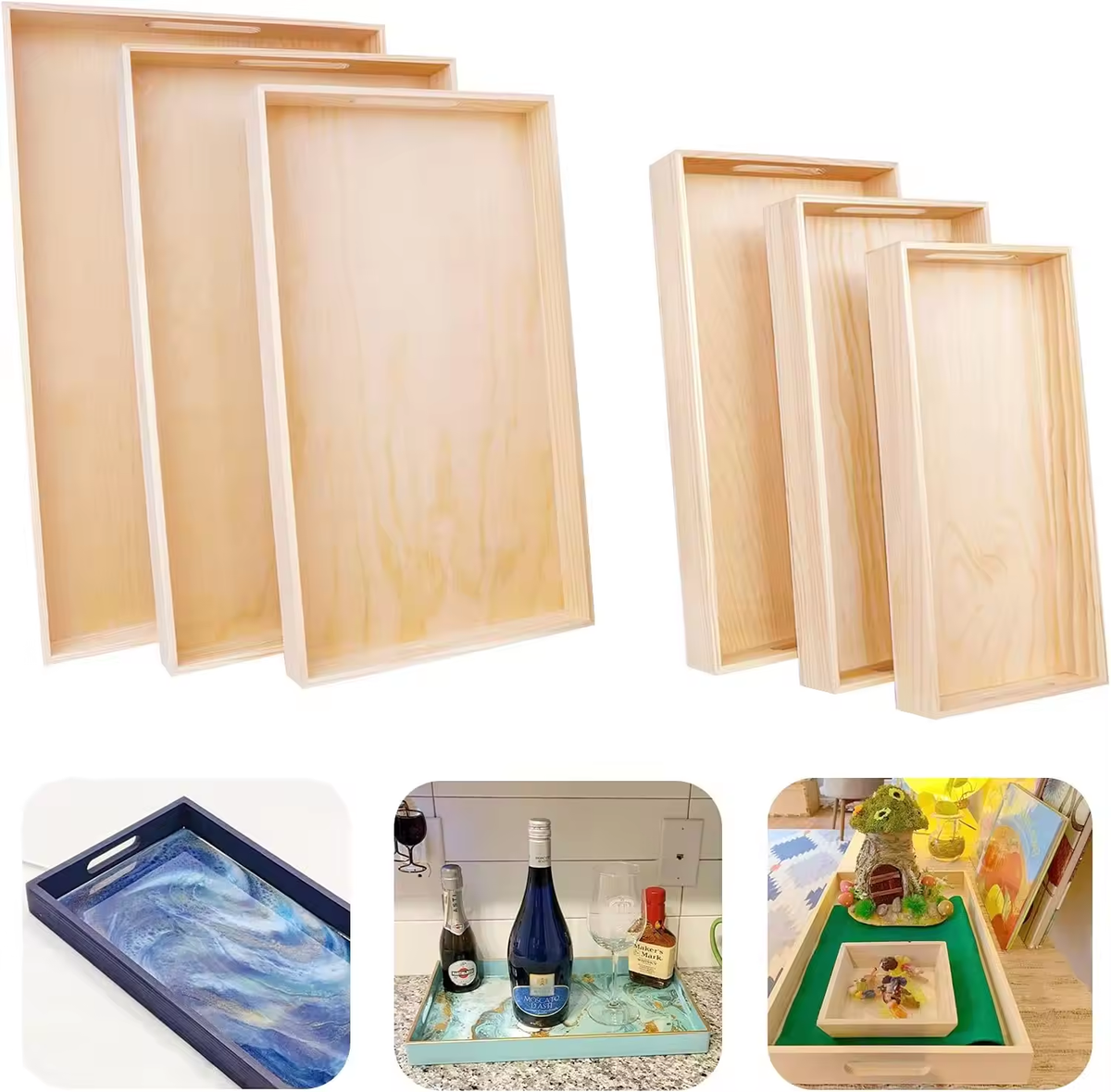 Rectangular Natural Bamboo Tray Serving Platter for Coffee Table Functional Ottoman Tray - Image 2
