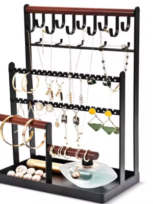 Jewelry Storage Rack for Women Girls 6 Tier Jewelry Rack With 15 Hooks and Bottom Tray For Bracelets Earrings Rings