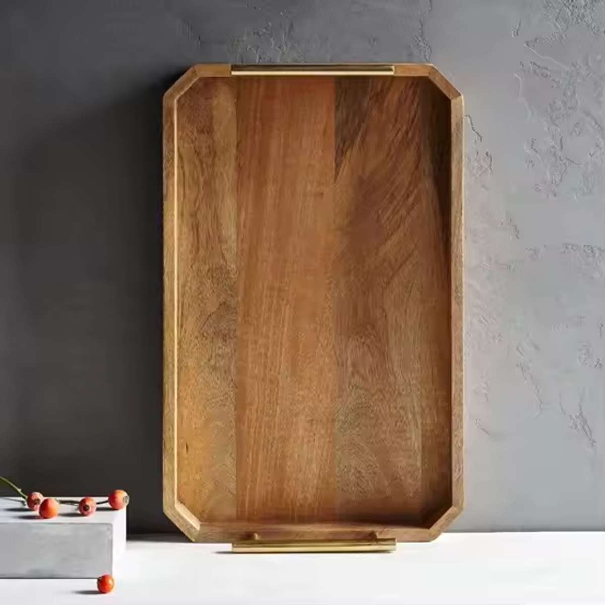 Eco Friendly Customized Restaurant Food Serving Tray Tea Fruit Plates Hotel Breakfast Bamboo Wooden Rolling Tray - Image 2