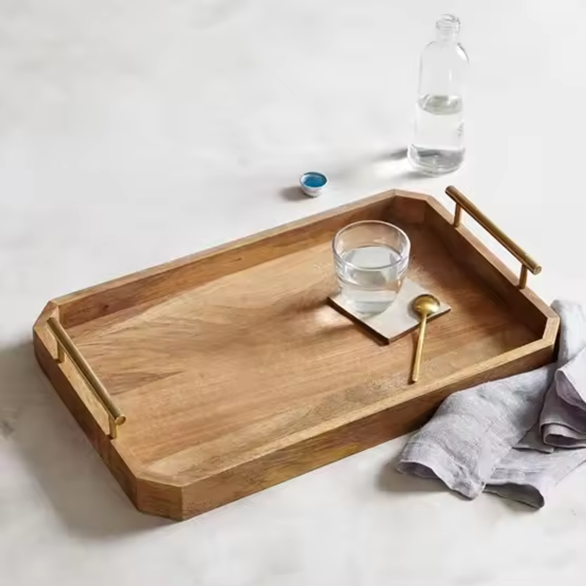 Eco Friendly Customized Restaurant Food Serving Tray Tea Fruit Plates Hotel Breakfast Bamboo Wooden Rolling Tray - Image 4