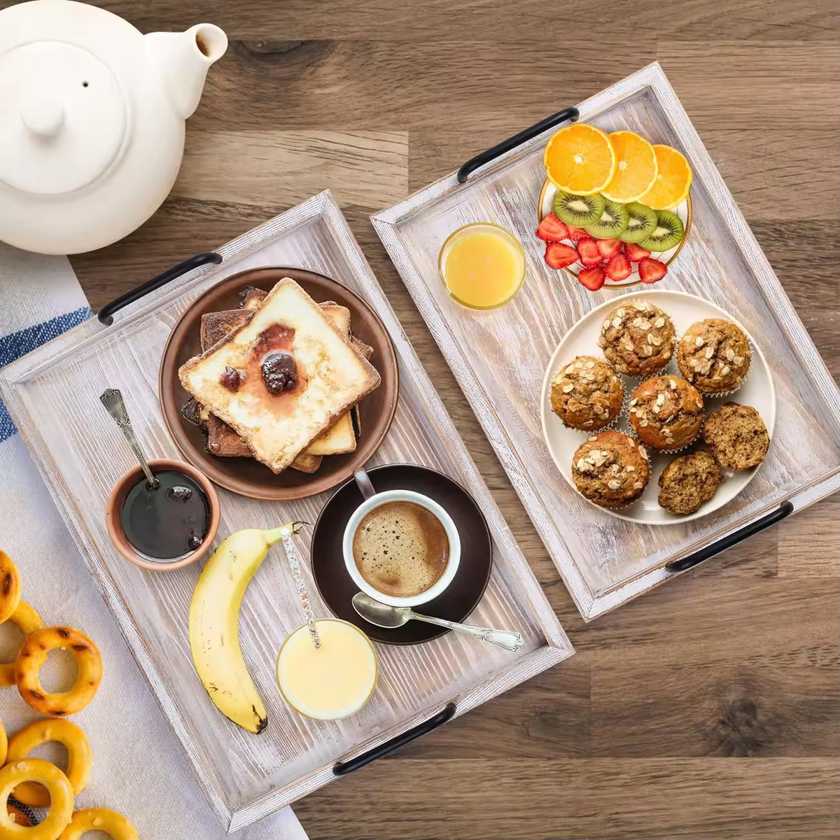 Wooden Serving Tray with Metal Handle In Food Drinks Tray for Breakfast Dinner Decorative Storage Tray for Kitchen - Image 6