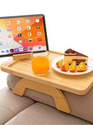 Multifunctional  Bamboo Couch Arm Tray Clip On Tray Sofa Table For TV Dinners Remotes Drinks and Snacks