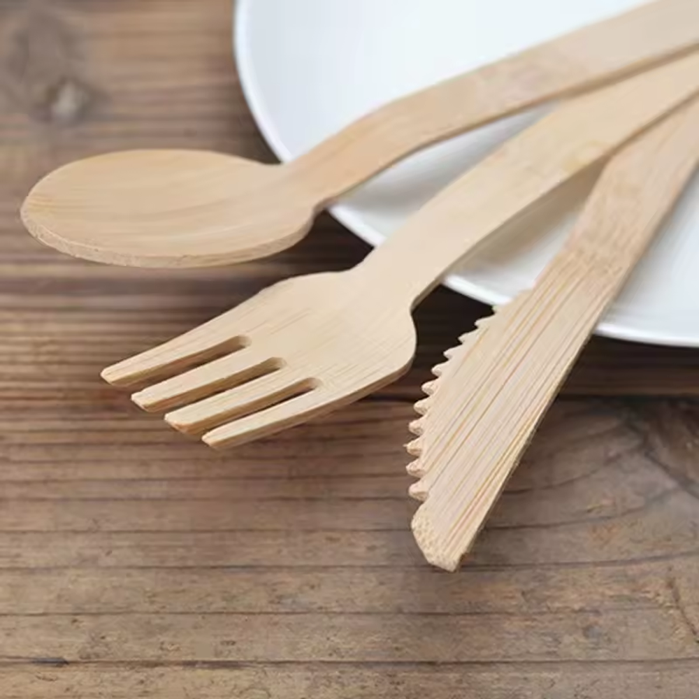 Wooden Forks and Spoons Knives Bamboo Cutlery Set Wood Flatware Sets For Travel Camping Kitchen Eating Dinner Parties Home - Image 2