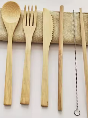 Bamboo Cutlery Set Eco-friendly (4) Wooden Forks and Spoons Knives Bamboo Cutlery Set Wood Flatware Sets For Travel Camping Kitchen Eating Dinner Parties Home