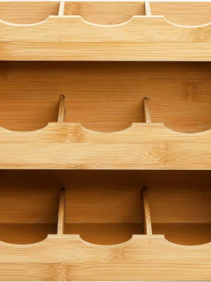 Three-tier bamboo tea bag organizer with nine compartments