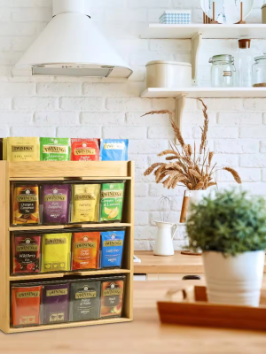 Three-tier bamboo tea bag organizer with removable acrylic bins