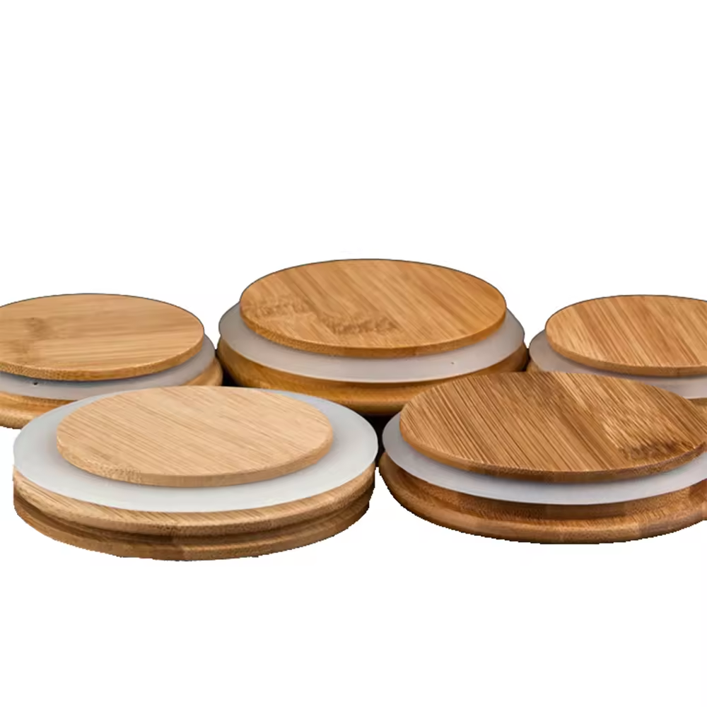 Wanuocraft Eco friendly Kitchen Accessory Custom Logo Bamboo Wood Lid For Glass Candle Jar - Image 2