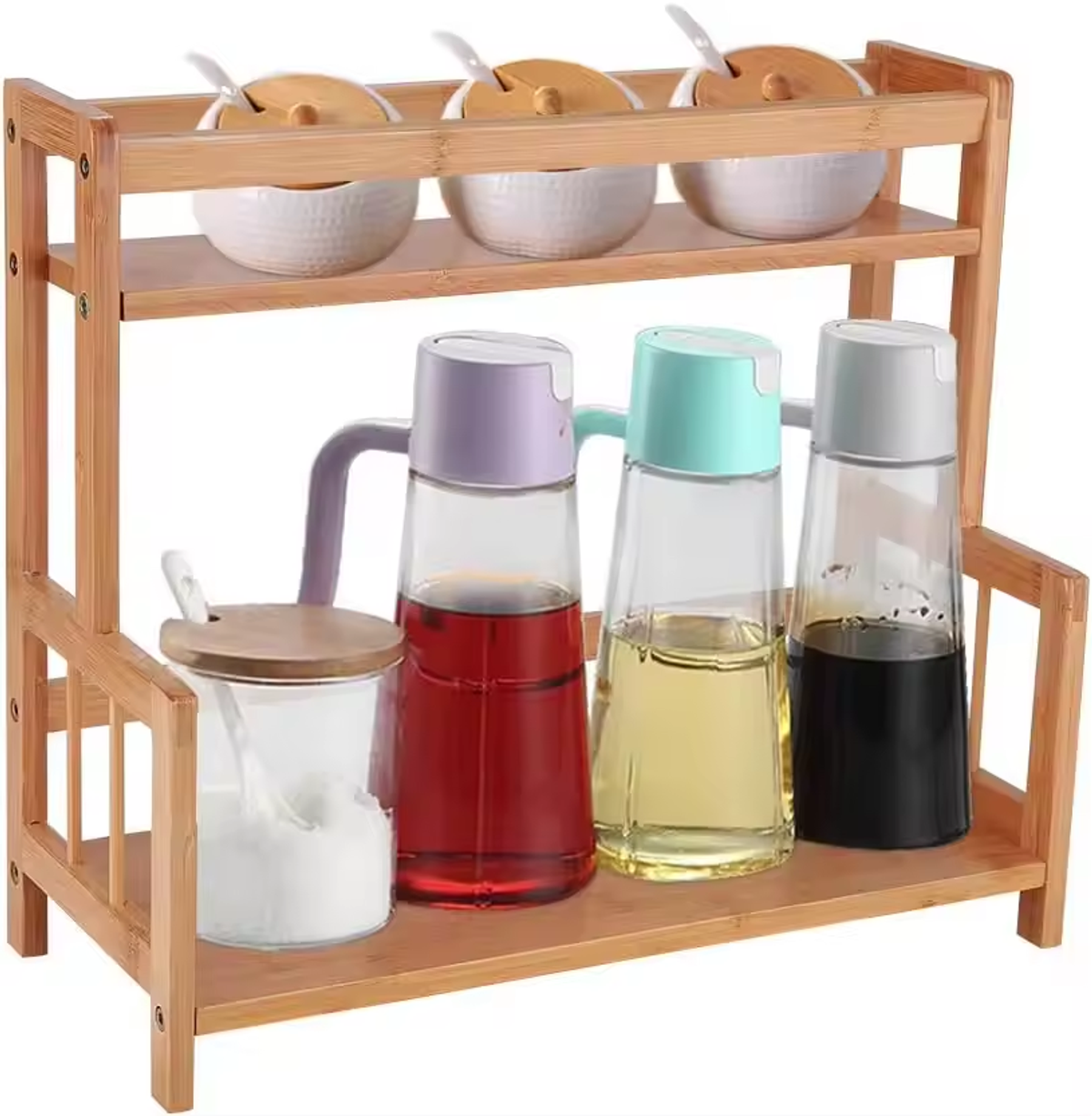 Wooden Desktop Storage Rack Double-Layer Desktop Storage Shelf Folding