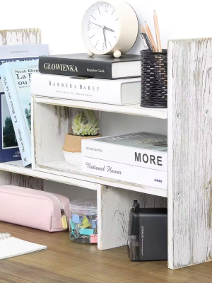 Whitewashed Expandable Wood Desktop Shelf