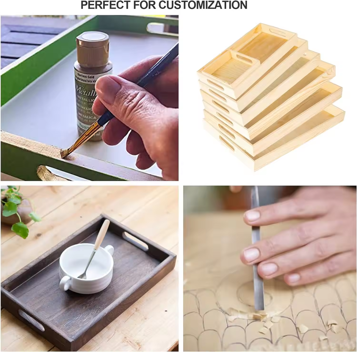 Unfinished cheap pine wood serving trays rectangle custom natural wooden tray wholesale - Image 4
