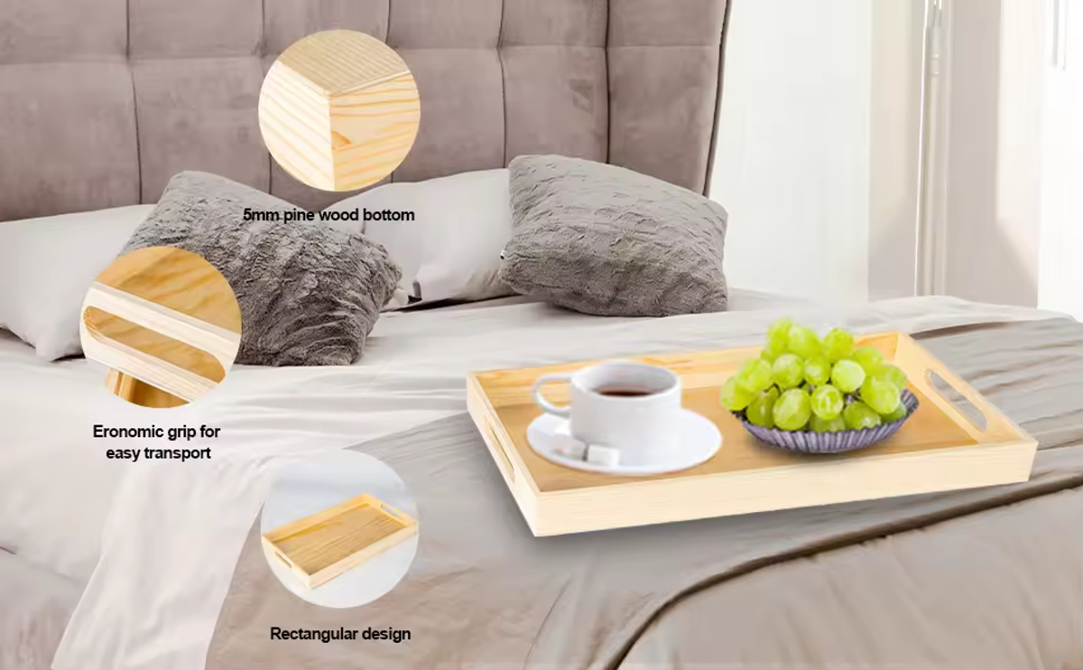Unfinished cheap pine wood serving trays rectangle custom natural wooden tray wholesale - Image 5
