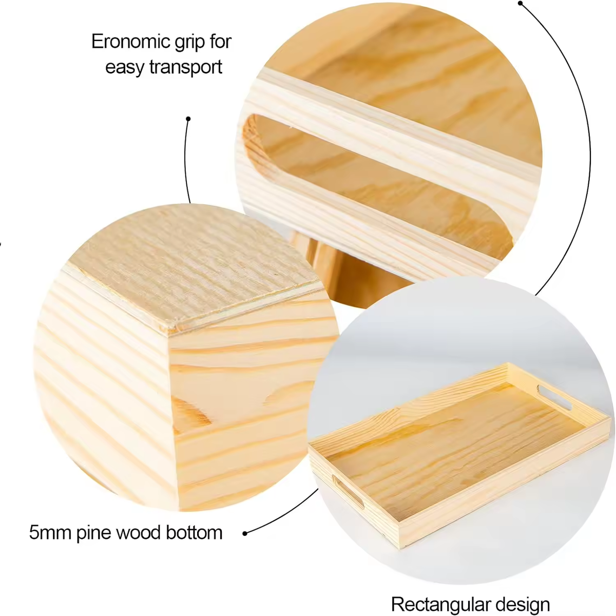 Unfinished cheap pine wood serving trays rectangle custom natural wooden tray wholesale - Image 2