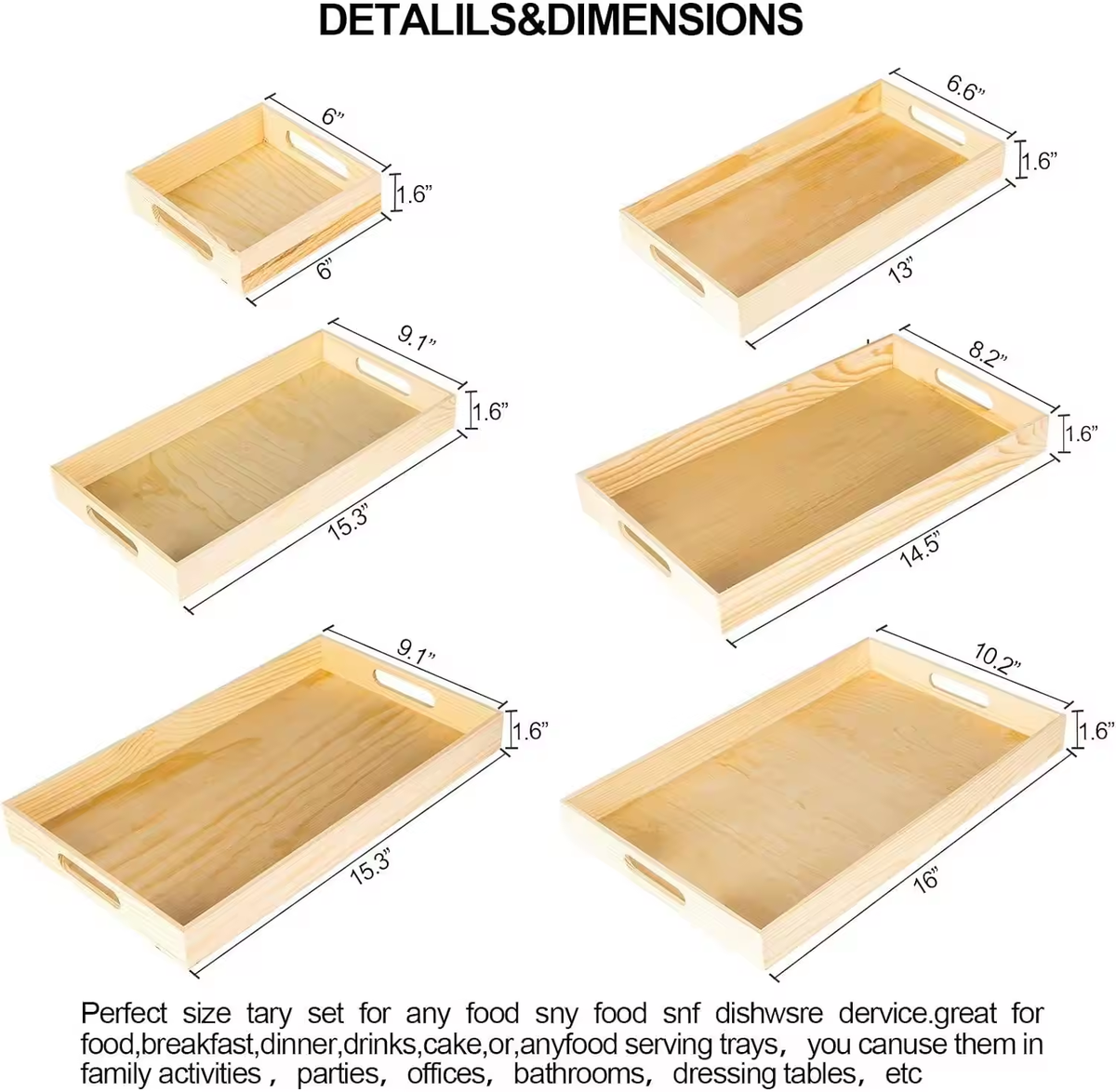 Unfinished cheap pine wood serving trays rectangle custom natural wooden tray wholesale - Image 3