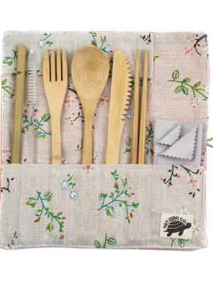Travel Bamboo Cutlery Set (3) Reusable Outdoor Travel Camping Mountaineering Bamboo Utensils Dinnerware Cutlery Tableware Set With Bag - Eco Friendly Cutlery