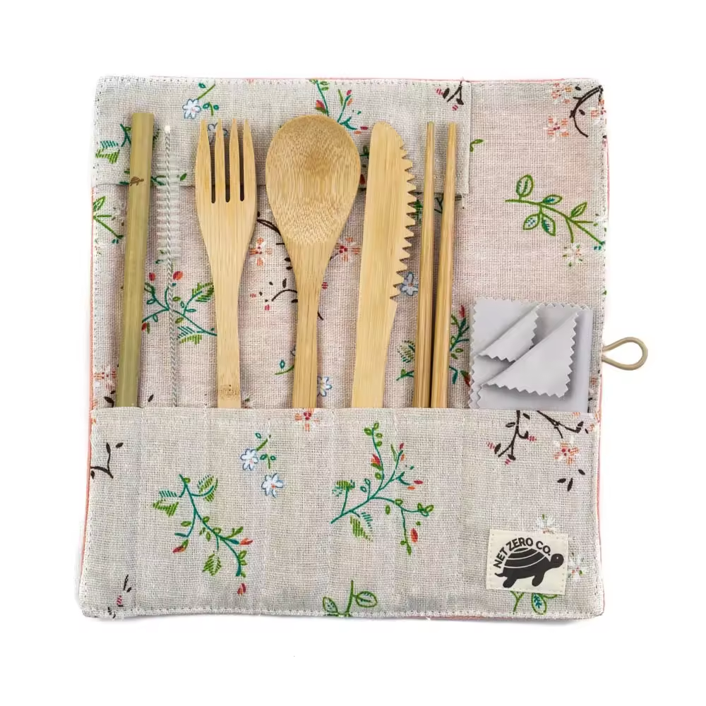 Reusable Outdoor Travel Camping Mountaineering Bamboo Utensils Dinnerware Cutlery Tableware Set With Bag - Eco Friendly Cutlery