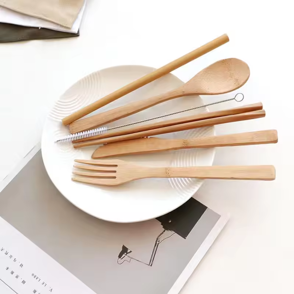 Wooden Forks and Spoons Knives Bamboo Cutlery Set Wood Flatware Sets For Travel Camping Kitchen Eating Dinner Parties Home - Image 4