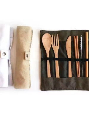 Wooden Bamboo Cutlery Set (4) Wooden Forks and Spoons Knives Bamboo Cutlery Set Wood Flatware Sets For Travel Camping Kitchen Eating Dinner Parties Home