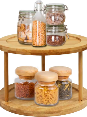 Multifunctional Desktop Round Wooden Kitchen Condiment  Storage Rack Bamboo Shelf Fruit Storage Shelf