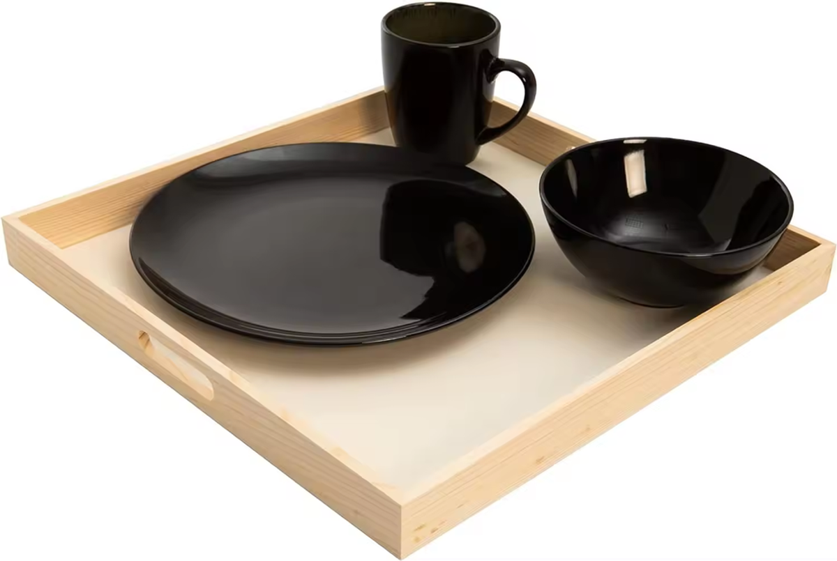 Wooden Nested Serving Trays - Set of 5 Unfinished Trays with Cut-Out Handles for Crafts - Image 2