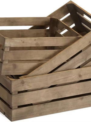 Brown pine wooden nesting crate set